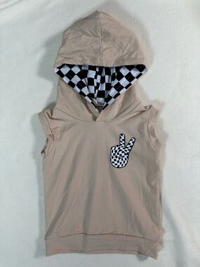Kids’ Sleeveless Beige Hooded Tank Checkerboard Lined Hood Size 2T